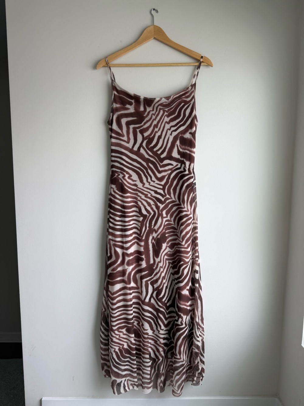 Zebra Print Midi Slip Dress Brown Mesh Fits M/L Tag Missing